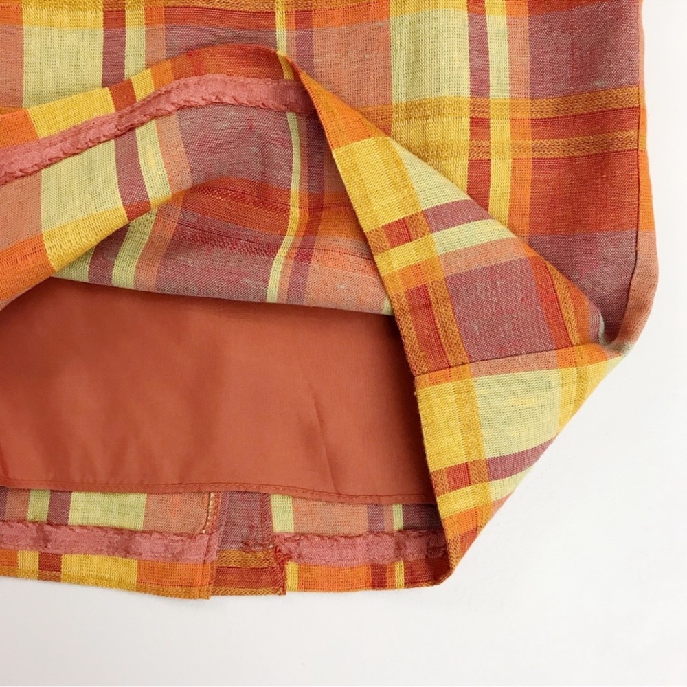 Vintage plaid skirt by Hunters Run orange rust linen skirt lined zip at back| 12 - Picture 5 of 12